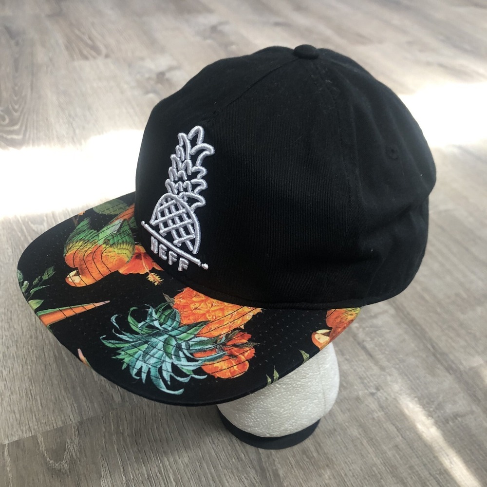 Neff Floral Skater‎ Adjustable Snapback Baseball Cap Hat Black Crown Pineapple